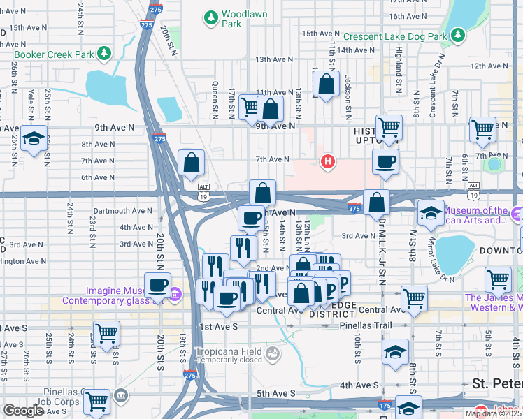 map of restaurants, bars, coffee shops, grocery stores, and more near 401 16th Street North in St. Petersburg