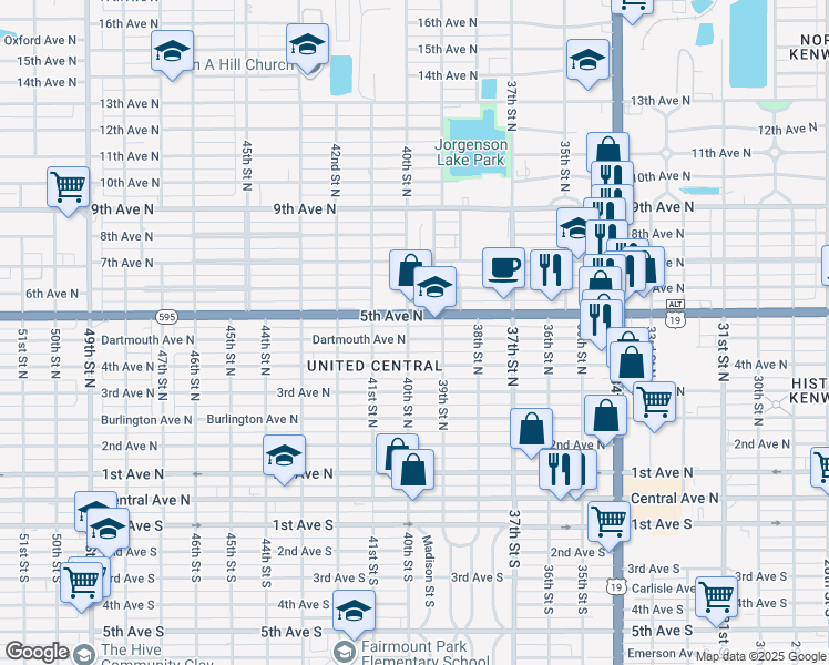 map of restaurants, bars, coffee shops, grocery stores, and more near 3953 Dartmouth Avenue North in Saint Petersburg
