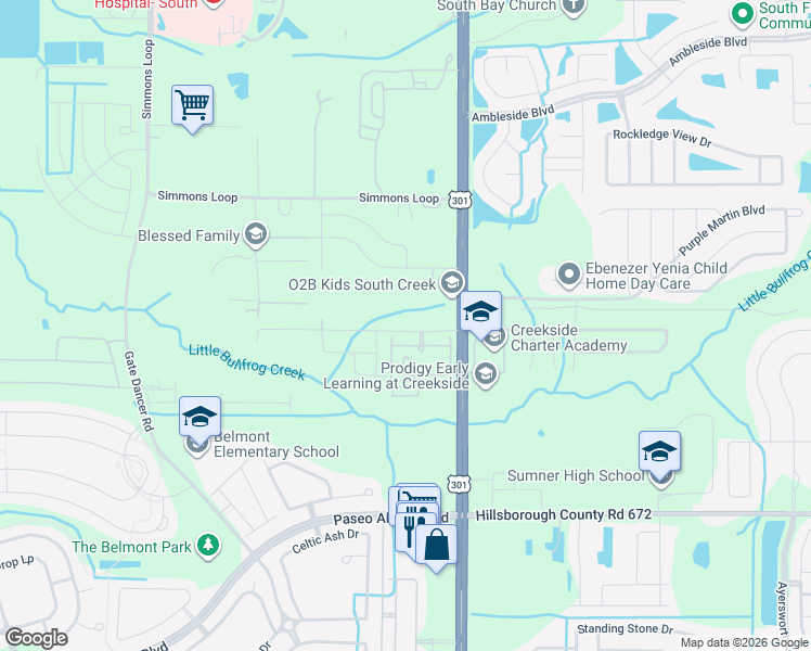 map of restaurants, bars, coffee shops, grocery stores, and more near 10432 Shady Preserve Drive in Riverview