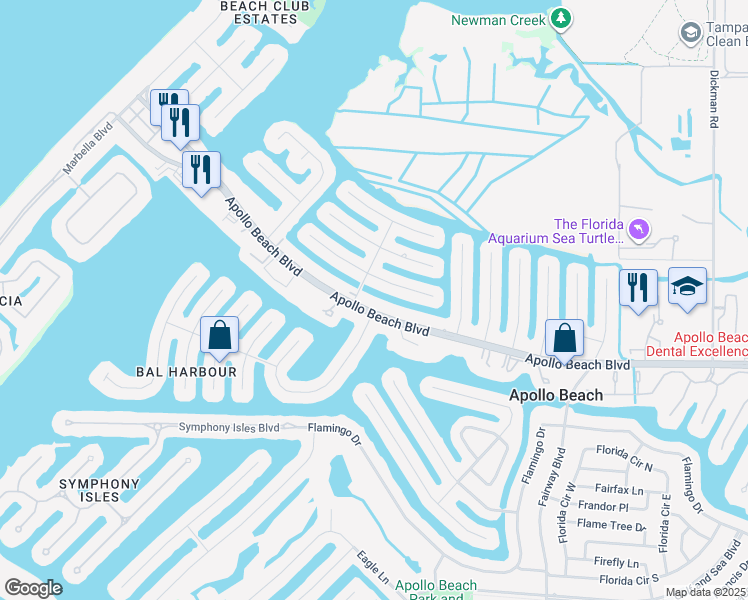 map of restaurants, bars, coffee shops, grocery stores, and more near 6505 Abaco Drive in Apollo Beach