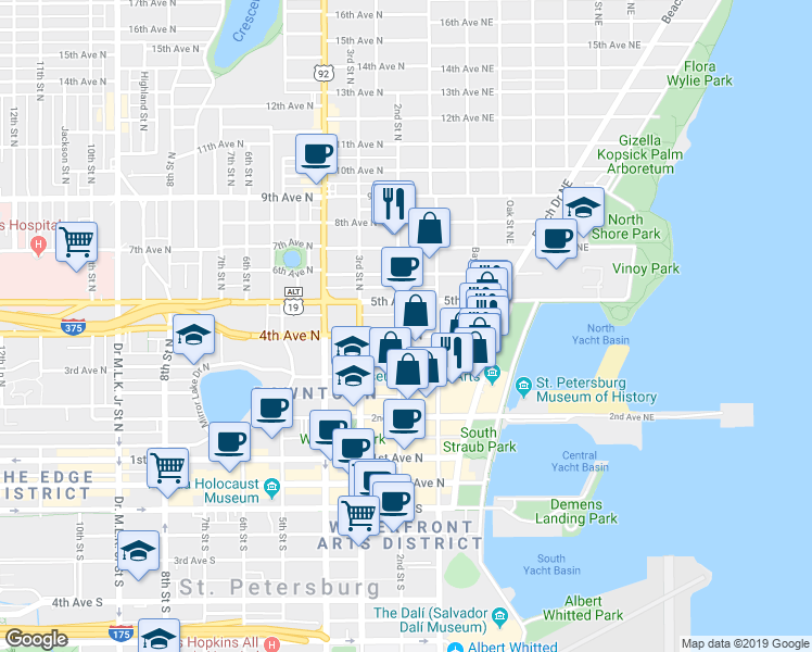 map of restaurants, bars, coffee shops, grocery stores, and more near 432 Regent Lane in St. Petersburg