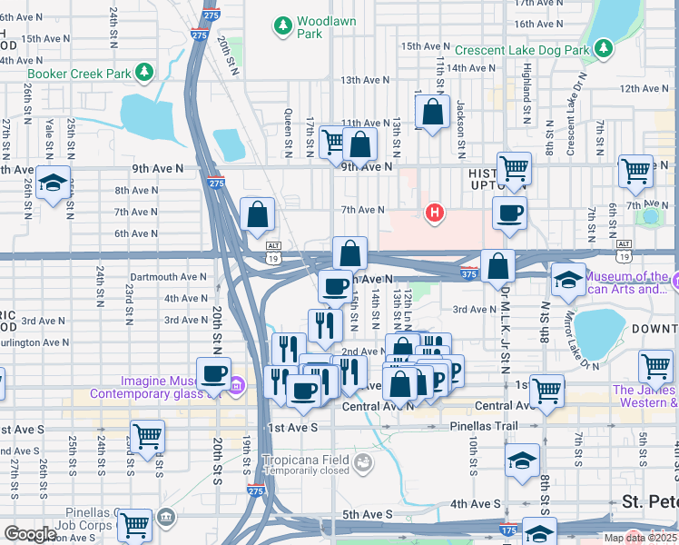 map of restaurants, bars, coffee shops, grocery stores, and more near 401 16th Street North in St. Petersburg