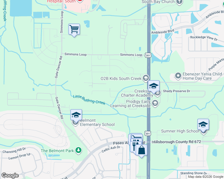 map of restaurants, bars, coffee shops, grocery stores, and more near 6620 Simmons Loop in Riverview