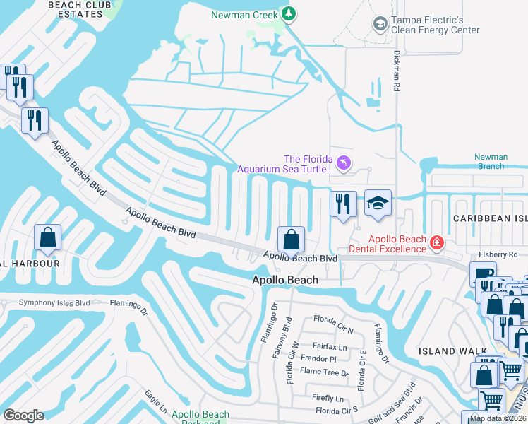 map of restaurants, bars, coffee shops, grocery stores, and more near 6517 Senegal Palm Way in Apollo Beach