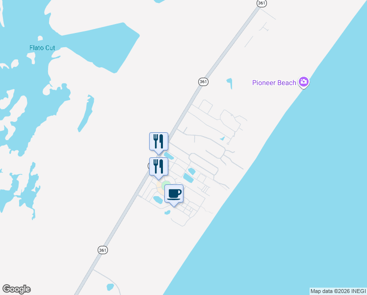 map of restaurants, bars, coffee shops, grocery stores, and more near 121 Beachwalk Lane in Port Aransas