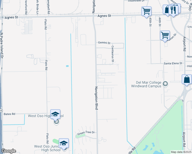 map of restaurants, bars, coffee shops, grocery stores, and more near 502 Navigation Boulevard in Corpus Christi
