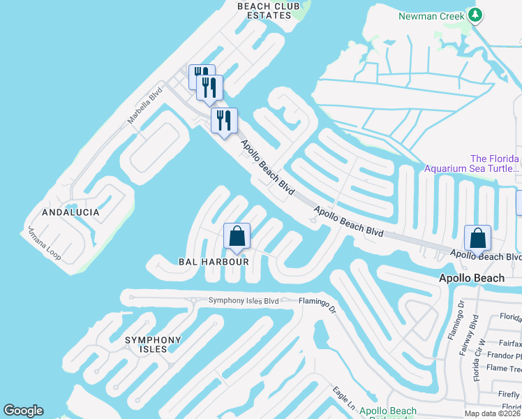 map of restaurants, bars, coffee shops, grocery stores, and more near 6340 Wisteria Lane in Apollo Beach