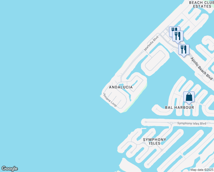 map of restaurants, bars, coffee shops, grocery stores, and more near 1421 Jumana Loop in Apollo Beach