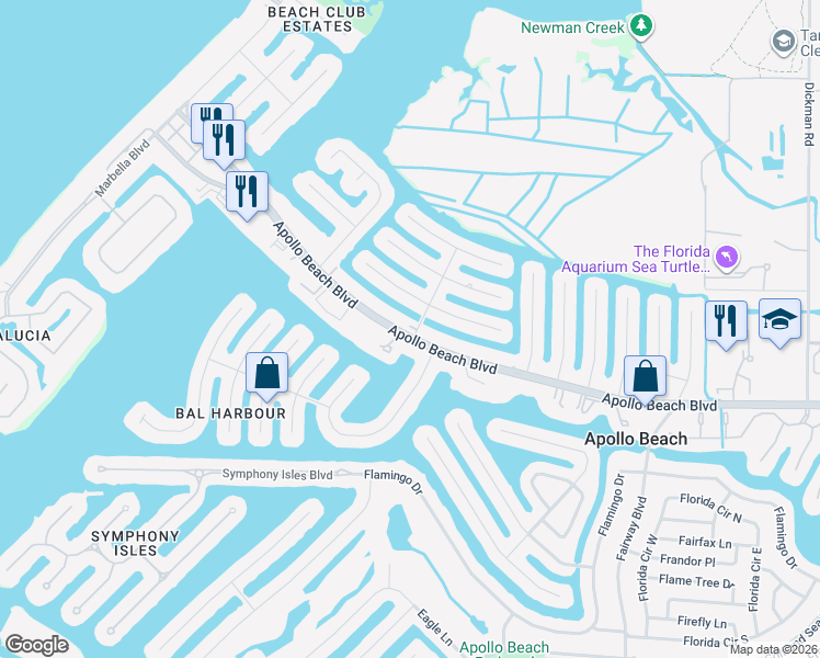 map of restaurants, bars, coffee shops, grocery stores, and more near 6505 Abaco Drive in Apollo Beach