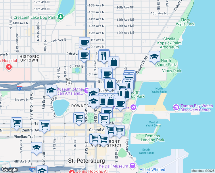map of restaurants, bars, coffee shops, grocery stores, and more near 432 Regent Lane in St. Petersburg