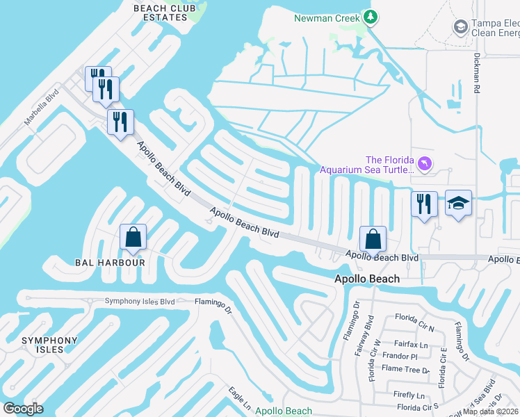 map of restaurants, bars, coffee shops, grocery stores, and more near 916 Spindle Palm Way in Apollo Beach