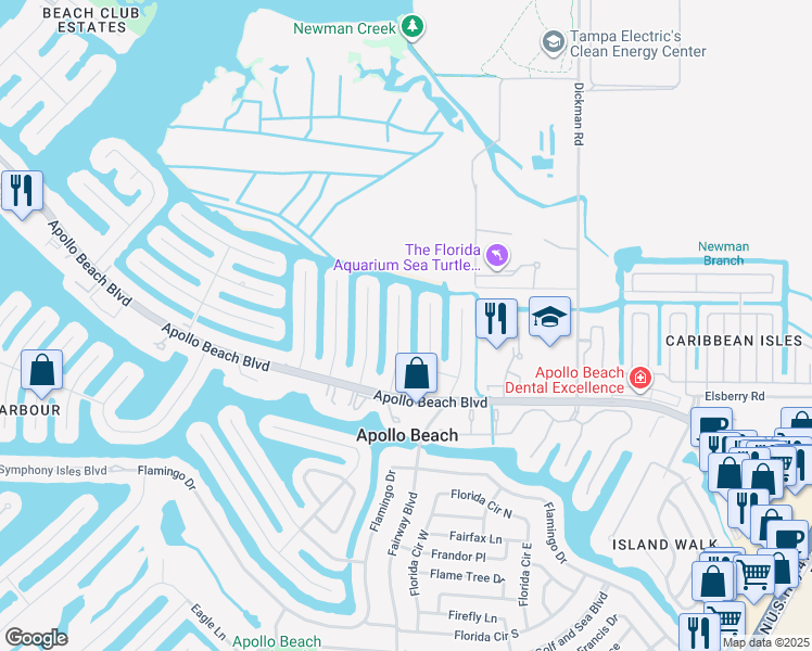 map of restaurants, bars, coffee shops, grocery stores, and more near 6521 Solitaire Palm Way in Apollo Beach