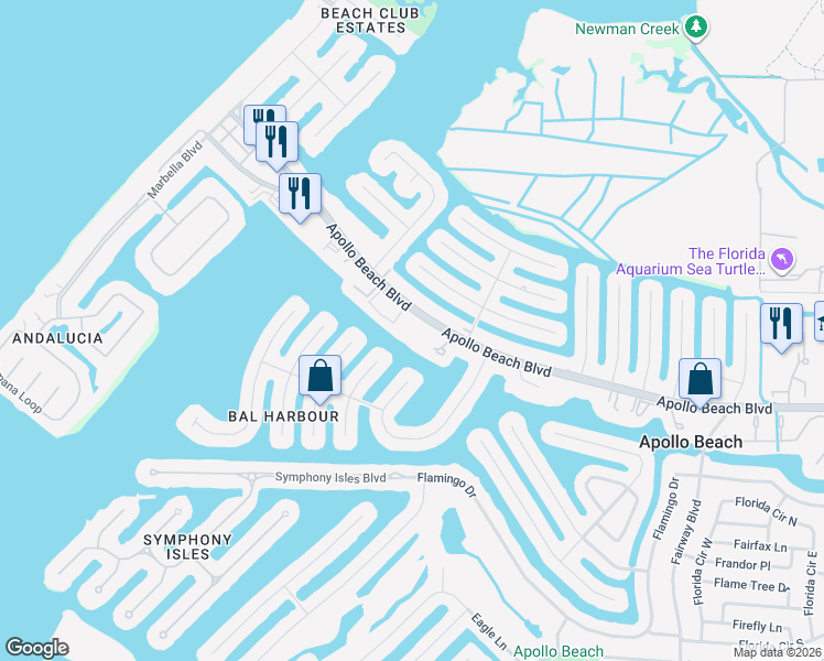 map of restaurants, bars, coffee shops, grocery stores, and more near 1028 Apollo Beach Boulevard in Apollo Beach