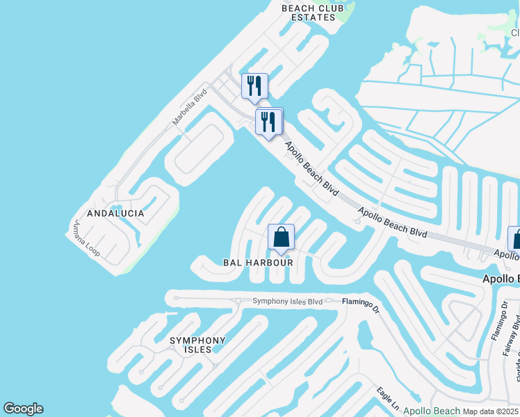 map of restaurants, bars, coffee shops, grocery stores, and more near 6363 Cocoa Lane in Apollo Beach