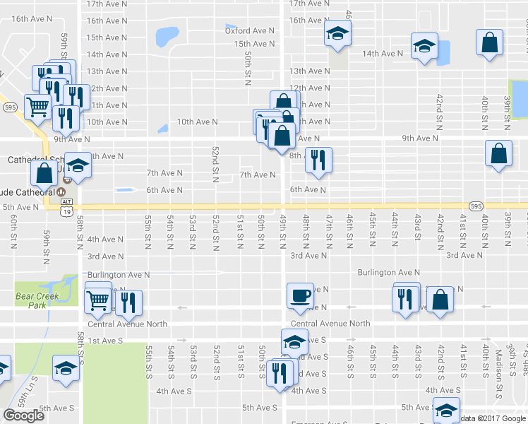 map of restaurants, bars, coffee shops, grocery stores, and more near 459 50th Street North in St. Petersburg