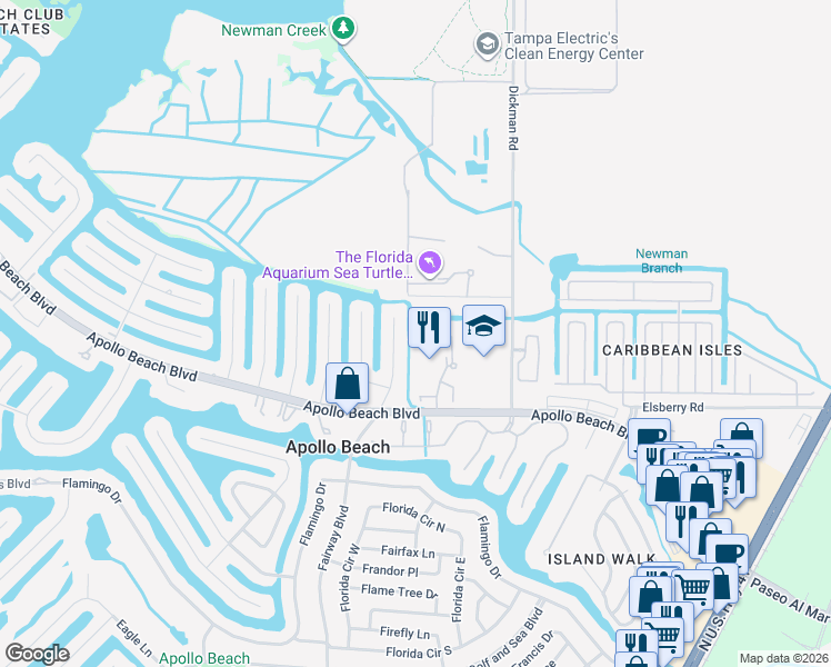 map of restaurants, bars, coffee shops, grocery stores, and more near 539 Treviso Drive in Apollo Beach