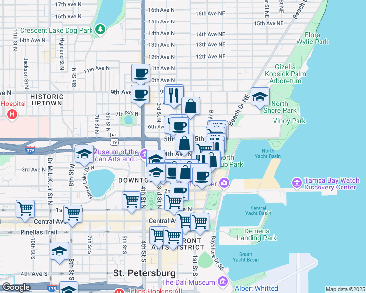 map of restaurants, bars, coffee shops, grocery stores, and more near 432 Regent Lane in St. Petersburg
