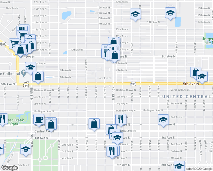 map of restaurants, bars, coffee shops, grocery stores, and more near 459 50th Street North in St. Petersburg
