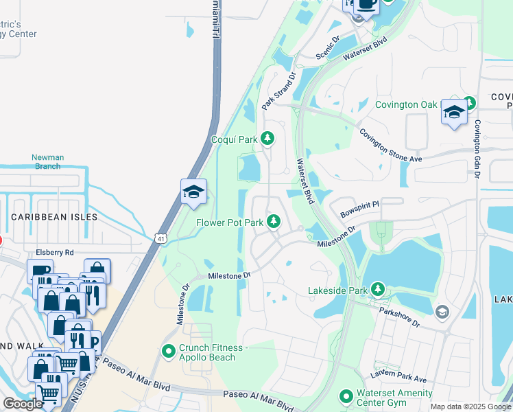 map of restaurants, bars, coffee shops, grocery stores, and more near 6536 Park Strand Drive in Apollo Beach