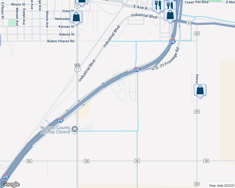 map of restaurants, bars, coffee shops, grocery stores, and more near 640 U.S. 77 in Robstown