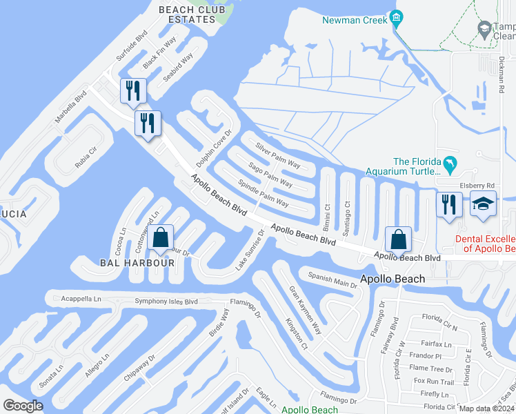map of restaurants, bars, coffee shops, grocery stores, and more near 6505 Abaco Drive in Apollo Beach