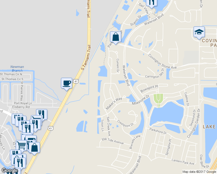map of restaurants, bars, coffee shops, grocery stores, and more near 6536 Park Strand Drive in Apollo Beach