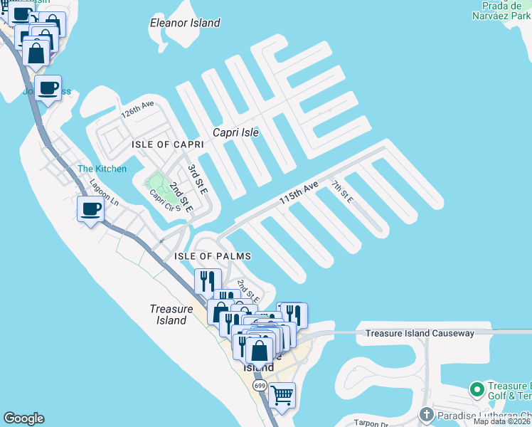 map of restaurants, bars, coffee shops, grocery stores, and more near 455 115th Avenue in Treasure Island