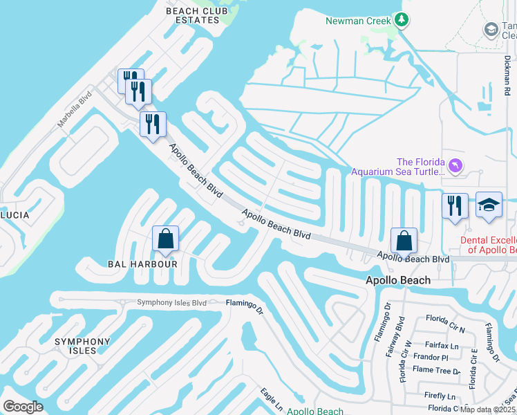 map of restaurants, bars, coffee shops, grocery stores, and more near 6506 Abaco Drive in Apollo Beach