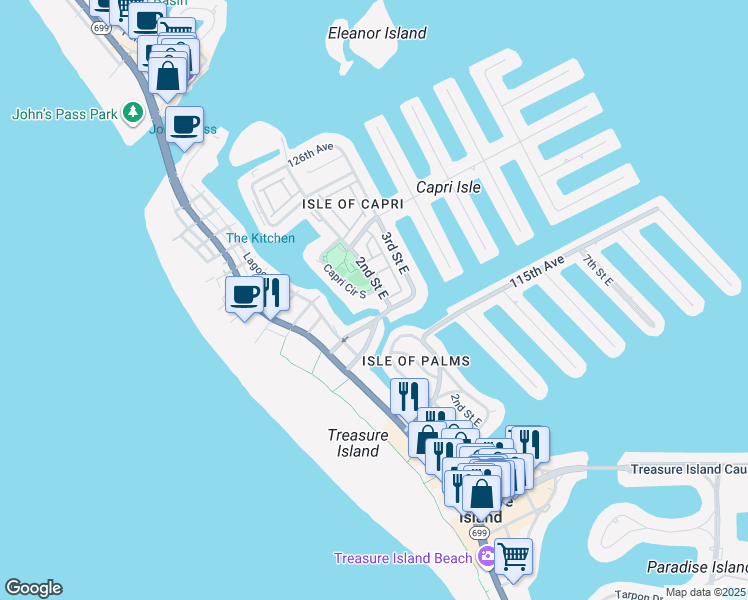 map of restaurants, bars, coffee shops, grocery stores, and more near 205 Nautilus Way in Treasure Island