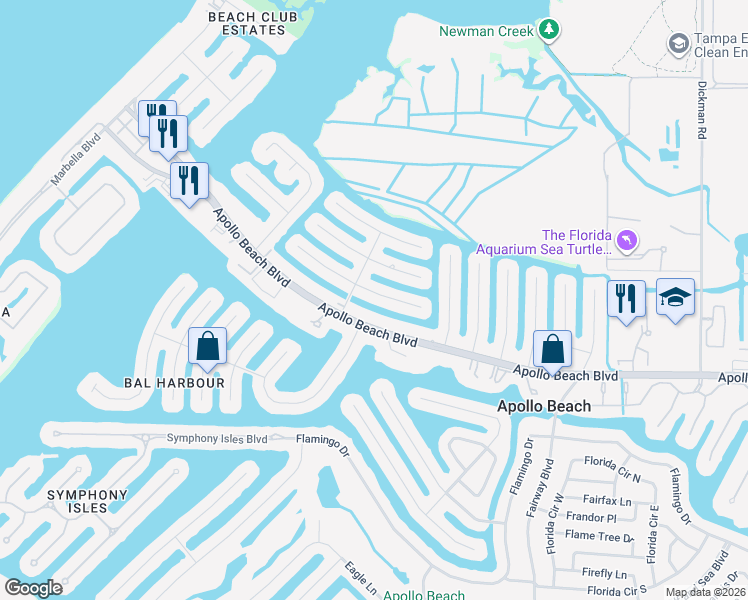 map of restaurants, bars, coffee shops, grocery stores, and more near 922 Spindle Palm Way in Apollo Beach
