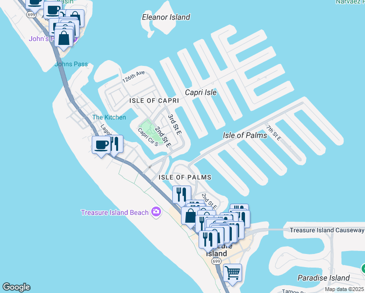 map of restaurants, bars, coffee shops, grocery stores, and more near 275 116th Avenue in Treasure Island