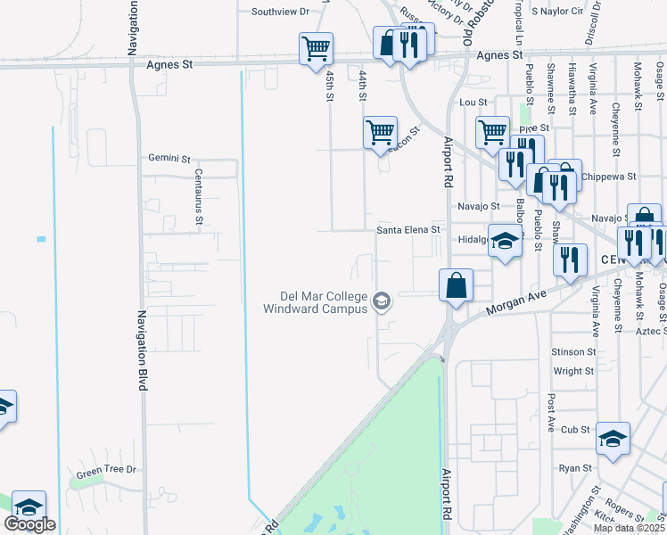 map of restaurants, bars, coffee shops, grocery stores, and more near in Corpus Christi