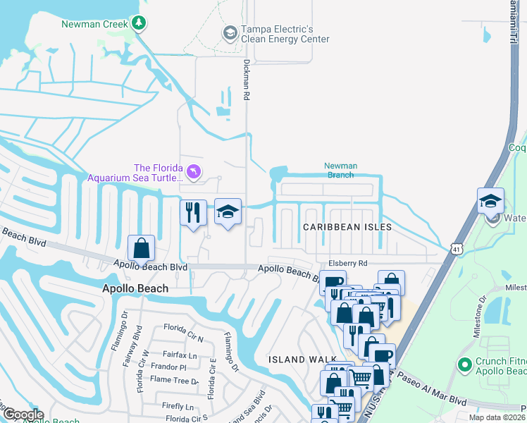 map of restaurants, bars, coffee shops, grocery stores, and more near 6520 Simone Shores Circle in Apollo Beach