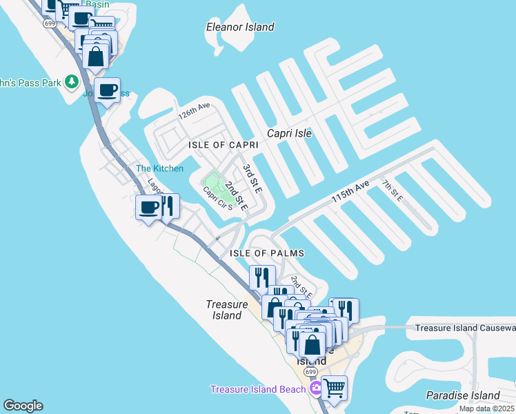 map of restaurants, bars, coffee shops, grocery stores, and more near 205 Nautilus Way in Treasure Island