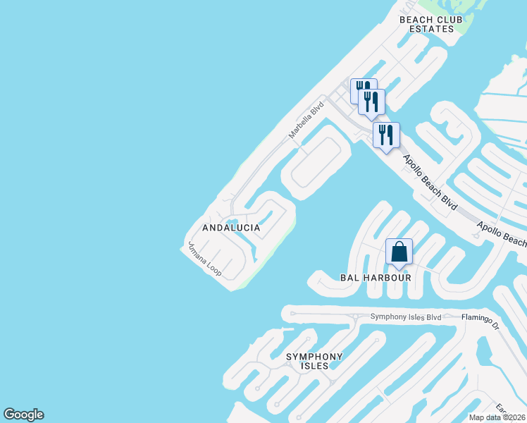 map of restaurants, bars, coffee shops, grocery stores, and more near 1406 Alhambra Drive in Apollo Beach