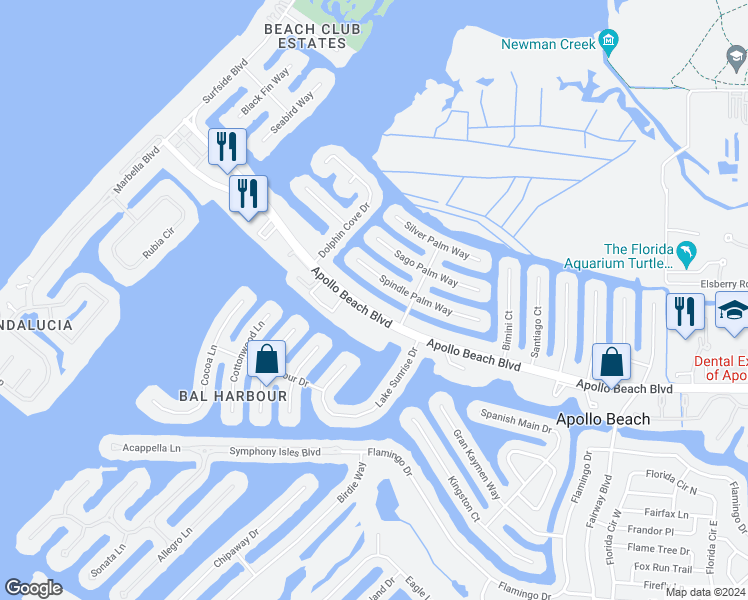 map of restaurants, bars, coffee shops, grocery stores, and more near 1021 Apollo Beach Boulevard in Apollo Beach