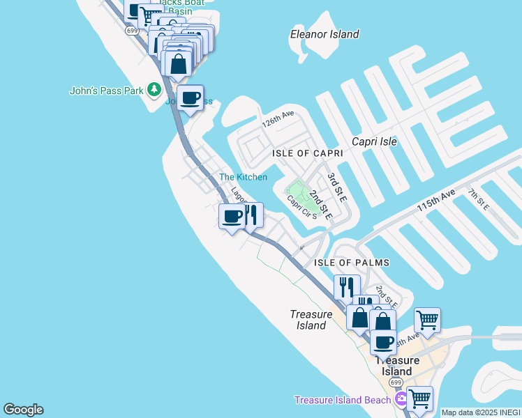 map of restaurants, bars, coffee shops, grocery stores, and more near 118 120th Avenue in Treasure Island