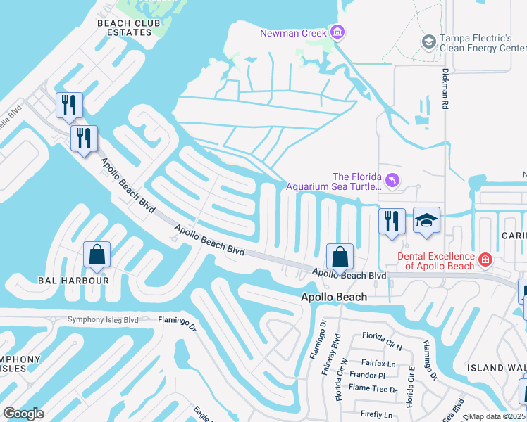 map of restaurants, bars, coffee shops, grocery stores, and more near 6520 Bimini Court in Apollo Beach
