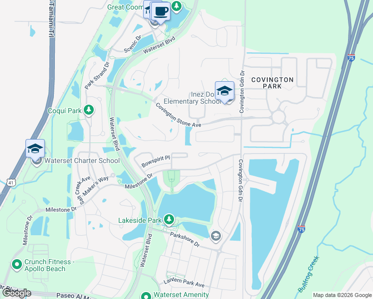 map of restaurants, bars, coffee shops, grocery stores, and more near 7215 Bowspirit Place in Apollo Beach