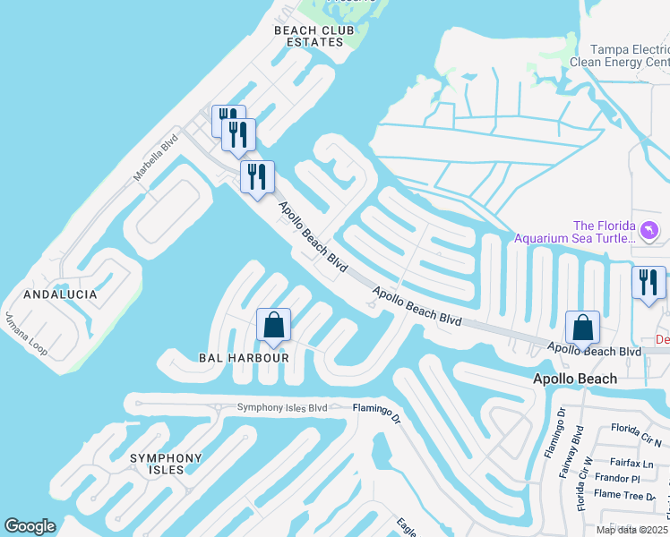 map of restaurants, bars, coffee shops, grocery stores, and more near 6315 Sunset Bay Circle in Apollo Beach