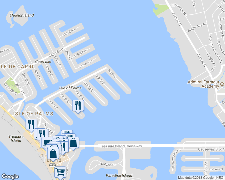 map of restaurants, bars, coffee shops, grocery stores, and more near 11185 8th Street East in Saint Petersburg