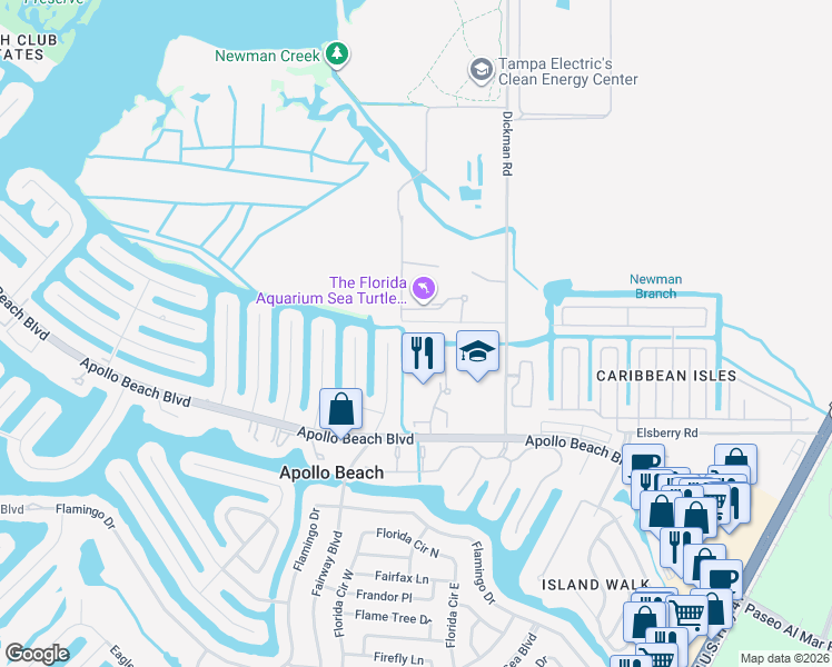 map of restaurants, bars, coffee shops, grocery stores, and more near 554 Estuary Shore Lane in Apollo Beach