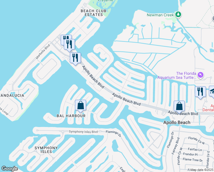 map of restaurants, bars, coffee shops, grocery stores, and more near 1029 Apollo Beach Boulevard in Apollo Beach