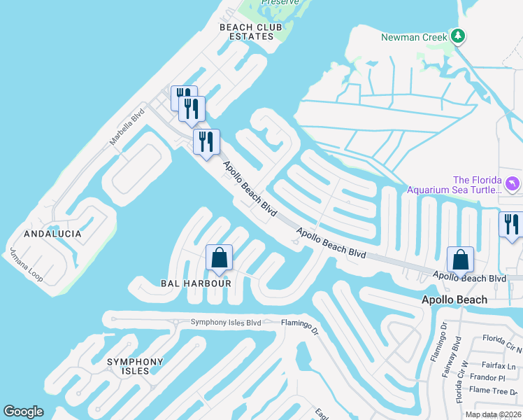 map of restaurants, bars, coffee shops, grocery stores, and more near 6303 Sunset Bay Circle in Apollo Beach