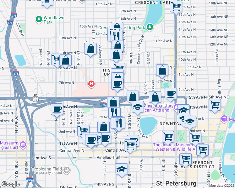 map of restaurants, bars, coffee shops, grocery stores, and more near in St. Petersburg