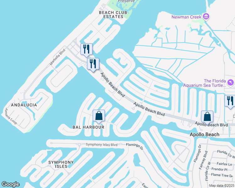 map of restaurants, bars, coffee shops, grocery stores, and more near 6301 Sunset Bay Circle in Apollo Beach