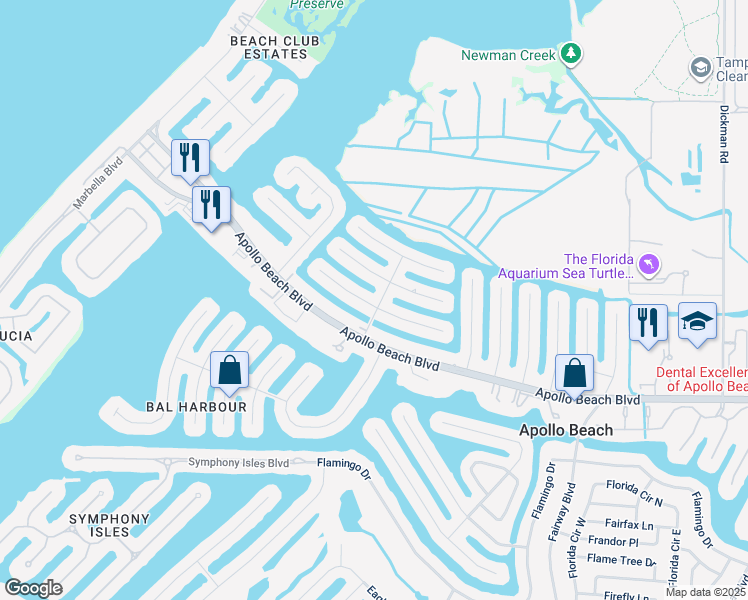 map of restaurants, bars, coffee shops, grocery stores, and more near 6508 Abaco Drive in Apollo Beach