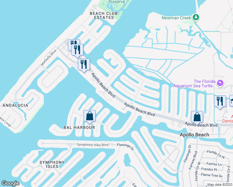 map of restaurants, bars, coffee shops, grocery stores, and more near 4906 Apollo Beach Boulevard in Apollo Beach