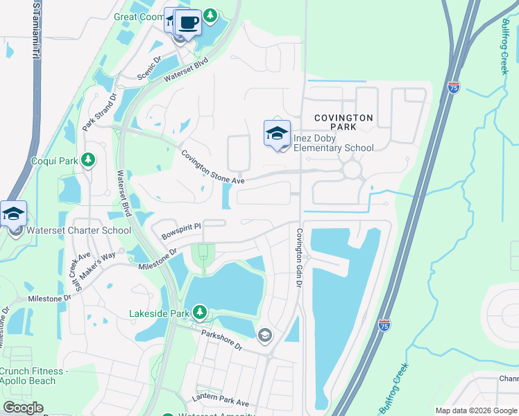 map of restaurants, bars, coffee shops, grocery stores, and more near 7531 Oxford Garden Circle in Apollo Beach