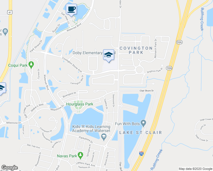 map of restaurants, bars, coffee shops, grocery stores, and more near 7543 Oxford Garden Circle in Apollo Beach